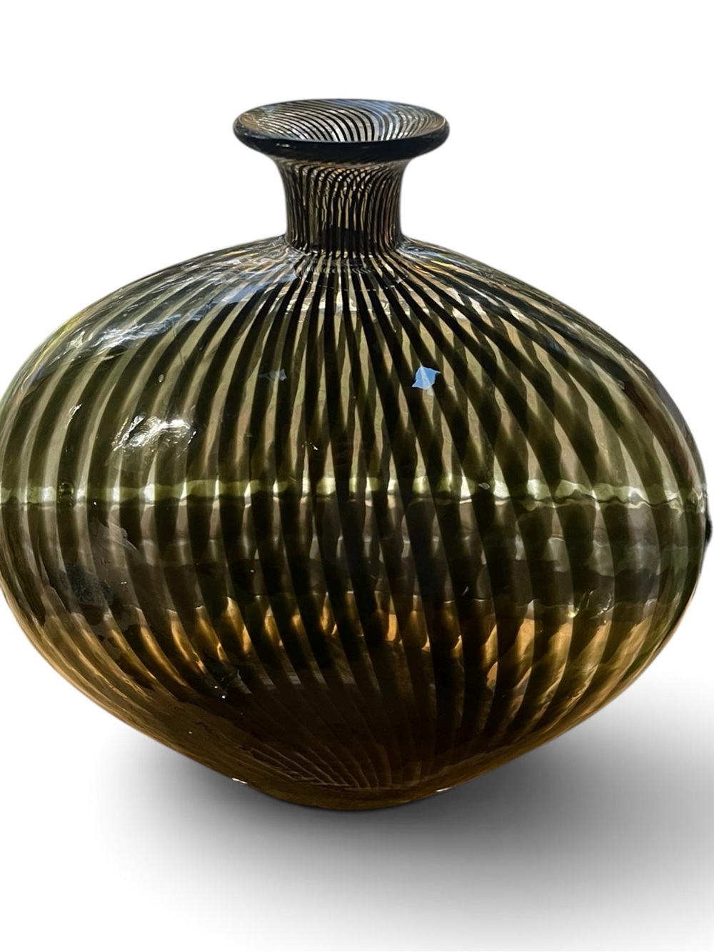 Art Deco style Amber Black stinger Stripe Sculptural Glass Vases Set of 2 - Picture 12 of 13